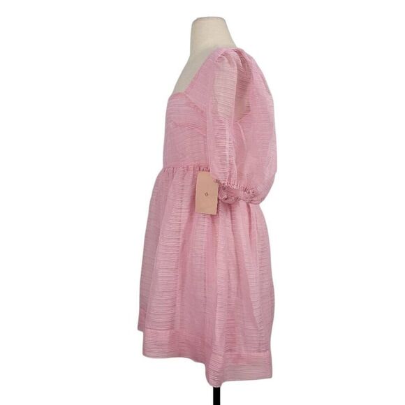 NWT BHLDN x Free People Alaine Babydoll Mini Dress Sz 12 Organza Pink Puff Sleev - Picture 3 of 7